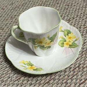 Primrose fine bone china demitasse cup & saucer Shelley England dainty yellow.